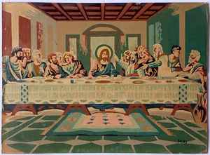 Das letzte Abendmahl Jesus Christus religiöse Malerei, 50er Jahre Malen nach Zahlen, Mühlen - Bild 1 von 4