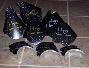 New Year's Eve party hats & tiaras,5 each,couples party,Black w/ gold & silver - Picture 1 of 3