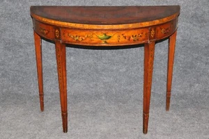 19th century English Adams Style Paint Decorated Leather Top Demilune Table - Picture 1 of 18