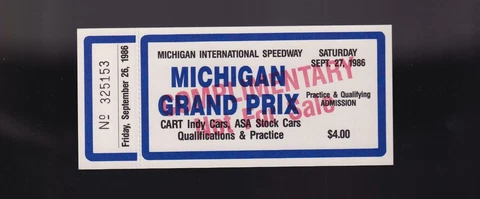 1986 Michigan Speedway-Qualifying Ticket-SENNA WINS POLE-MICHIGAN GRAND PRIX Cover