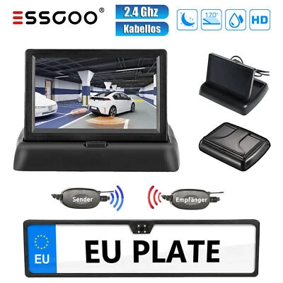 ESSGOO Kabellos Rückfahrkamera Nummernschild Autokamera 4.3" Monitor Bildschirm - Bild 1 von 4