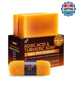 Kojic Acid Soap & African Net Sponge Set - Dark Spot Remover (2 x 142g) - Picture 1 of 5