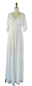 Maxi abito Lilly Pulitzer Parigi manica a gomito resort bianco conchiglia smerlata taglia L - Foto 1 di 11