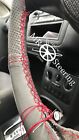 FOR VAUXHALL OMEGA B 94-03 GREY TWO TONE LEATHER STEERING WHEEL COVER RED STITCH