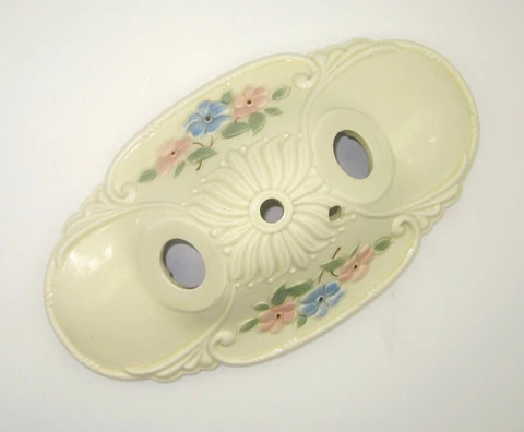 Vintage Floral Ceramic 2 Bulb Ceiling Flush Mount Light Fixture 11" Long Cover