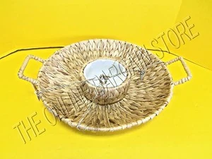 Heller runder Servierkorb aus Weidengeflecht Griffe Chip Dip Gemüse Obst Tablett Party Deko - Bild 1 von 1