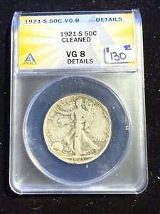 1921 S WALKING LIBERTY HALF DOLLAR ANACS VG 8 DETAILS CLEANED - Picture 1 of 4