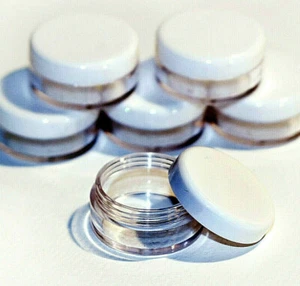 Klare Runde Reise Probentöpfe Gläser Stücke Behälter 5ml 5g & weiße Deckel JDW - Bild 1 von 4