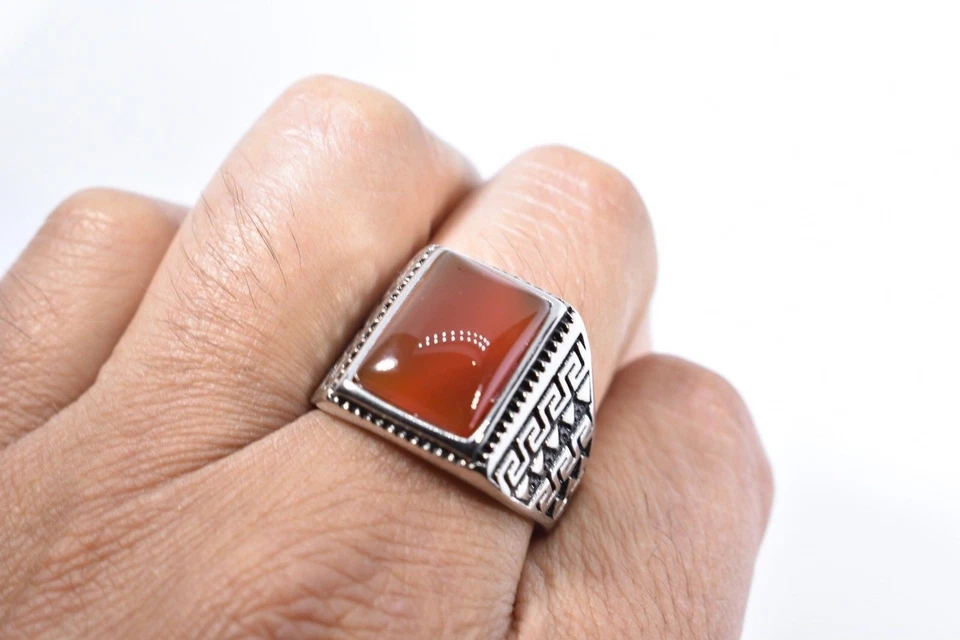 Anillo vintage de acero inoxidable genuino cornalina talla 10 para hombre Foto 1 de 4
