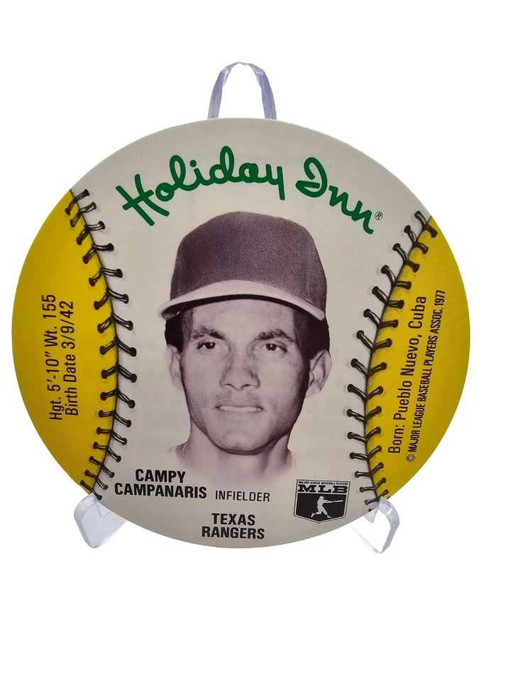 Campy Campanaris 1977 Holiday Inn MSA Baseball Card Disc Texas Rangers Set Break - Image 1 of 4