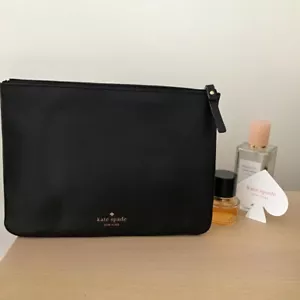 Kate Spade NY Black Vegan Leather Clutch/Rose Gold Lettering/Pop Fizz Clink! - Picture 1 of 7