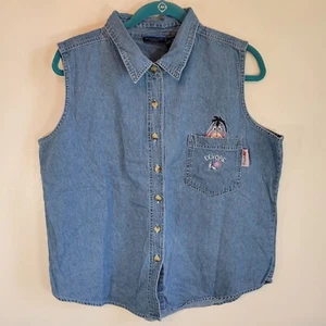 Womens Sleeveless Denim Shirt XL Eeyore Disney Vintage - Picture 1 of 10