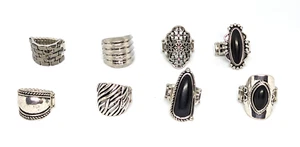NEW! Paparazzi Stretchy Rings (Set of 8) Classic Black Chunky Layer Silver Toned - Picture 1 of 11