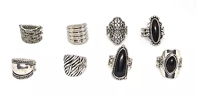 NEW! Paparazzi Stretchy Rings (Set of 8) Classic Black Chunky Layer Silver Toned - Image 1 of 4