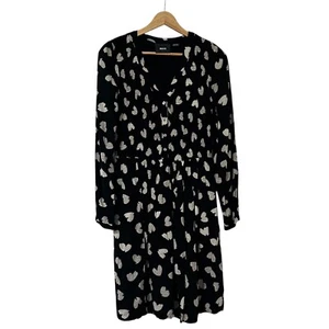 Anthropologie Maeve ‘Banet’ Long Sleeve Heart Print Dress, Black & Cream, Size M - Picture 1 of 7