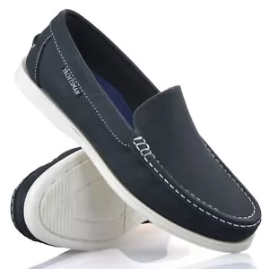 Mens Leather Slip On Walking Boat Deck Casual Driving Moccasin Loafer Shoes Size - Picture 1 of 14