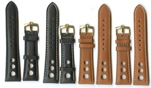4 Colors 22mm Gen. Perforated Leather Rally Racing MB Strap & Omega Gold Buckle - Picture 1 of 12