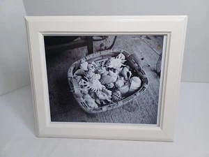 Beach Basket Of Seashells Black White   Picture - Frame White Home Decor House  - Picture 1 of 5