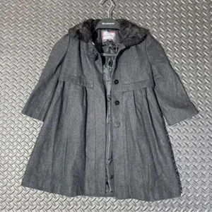 Cappotto invernale elegante Rothschild grigio 4T ragazza con bottoni e cappuccio pelliccia sintetica - Foto 1 di 8