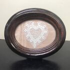 Vintage 4” by 5” Oval Wood Framed Handmade Heart Lace White With Pink Backing