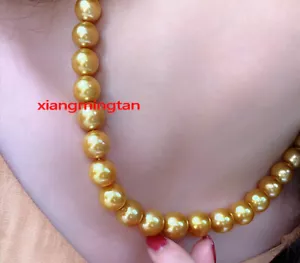 real AAAAA 24"11-12mm Natural south sea DEEP golden pearl necklace 14K GOLD - Picture 1 of 7