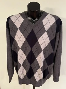 Jos A Bank Signature Collection Merinowolle Pullover Herren XXL Grau Argyle V-Ausschnitt - Bild 1 von 9