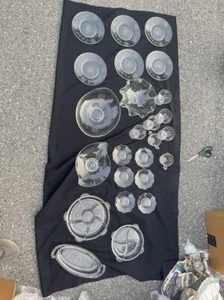 Open Box Vintage 1930s Cornflower Design Glassware+ Candle wick Trays  BOGO - Picture 1 of 20