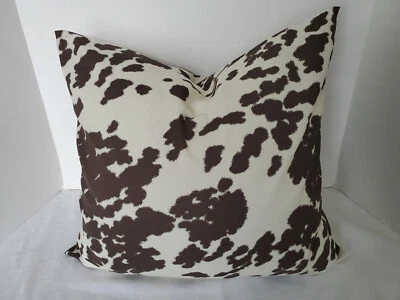 Pillow Cover Cow Hide Print Cotton Duck Brown and White Choose Size Handmande - Image 1 of 3