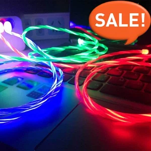 LED Light Up Charger Cable Flow USB Charging Data Cord For iPhone For Samsung - Picture 1 of 20