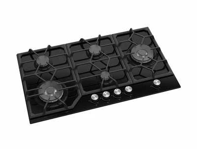 Avelis 90cm 5 Burner Black Glass Gas Hob With 2 Dual Wok Burners – A509BLK - Image 1 of 3