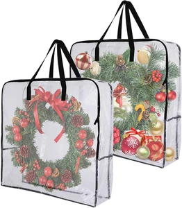 2 Pack 25 Inch Wreath Storage Container Transparent Zipper Handle Waterproof - Picture 1 of 7