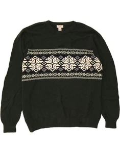 DOCKERS Mens Crew Neck Jumper Sweater 2XL Green Fair Isle Cotton TT16 - Picture 1 of 3