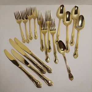 Lifetime Cutlery Stainless Japan Gold Bamboo Flatware Silverware Set 17 Pieces - Picture 1 of 8