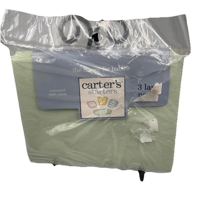 VTG 2001 Carters Starters New 3 Cotton Lap Pads 12x14”Light Green Infant Bedding - Image 1 of 4