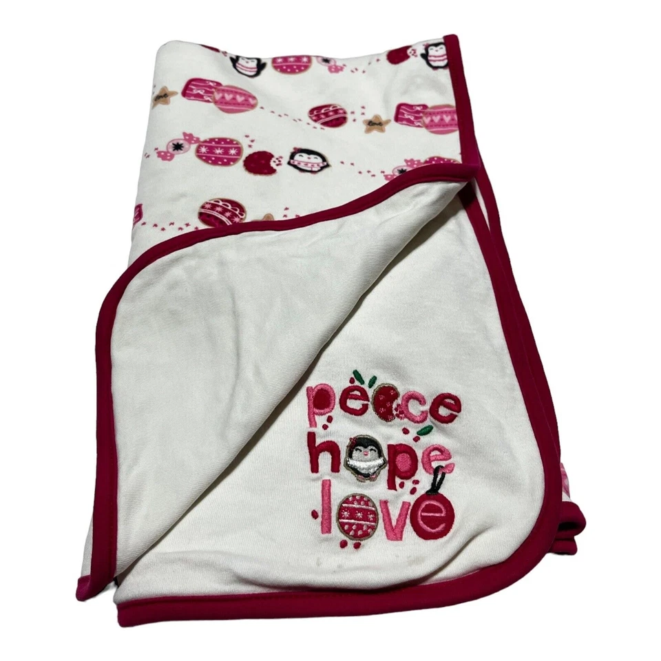 Gymboree мир надежда любовь Рождество Baby одеяло розовый девочка украшения пингвины - Изображение 1 из 4