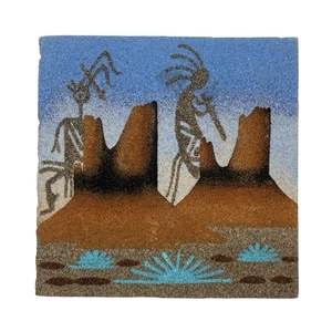 Navajo Sand Art Coaster 4x4 Inch Handmade Artist Signed Back - Picture 1 of 6