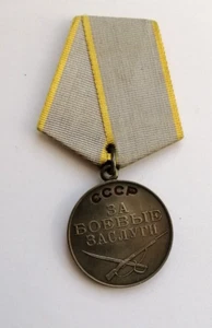 A rare badge-medal of the Soviet era, a silver medal for military merit.  - Picture 1 of 6