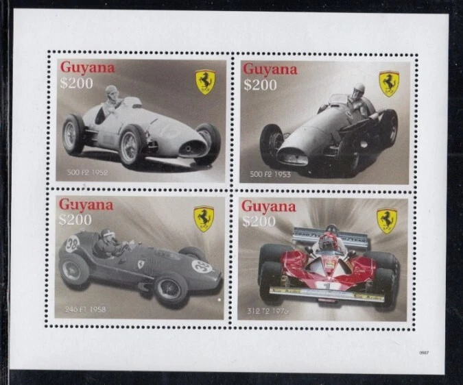 GUYANA Ferrari Race Cars MNH souvenir sheet - Image 1 of 1