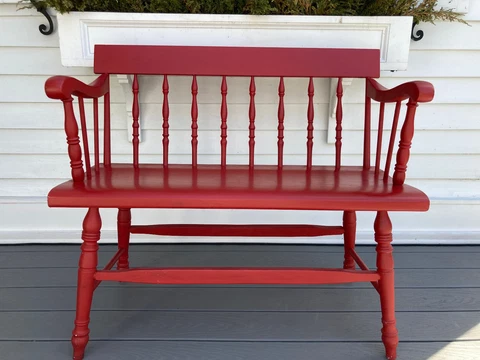 VTG ETHAN ALLEN RED WINDSOR BACK TAVERN DEACONS BENCH FRONT STEP ENTRYWAY CHAIR Cover