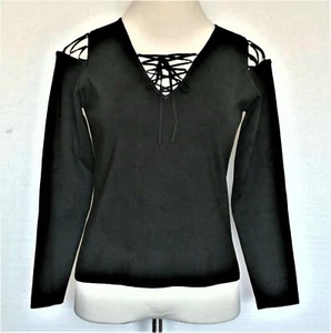 Blusa Top Colleen Lopez NUEVA con Etiquetas Negra Mezcla Seda Tirantes Hombro Frío Talla S - Imagen 1 de 11