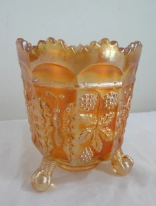 Fenton Marigold Carnival Glass Butteryfly Berry Panther Claw Footd Spooner Bowl - Picture 1 of 20
