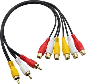 GINTOOYUN 3 RCA Male to 6 RCA Female Audio Video Splitter Cable Composite Extens - Picture 1 of 12