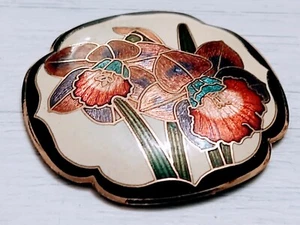 Bufanda Flor Cloisonne y Esmaltada Vintage Tobogán Tono Dorado y Hermosa - Imagen 1 de 6