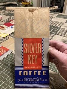 Vintage Coffee Paper Bags Silver Key Coffee 2 Pounds Bags Unused - Picture 1 of 8