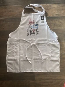 Weiße Schürze mit Taschen ~ "Love has been Poured into our Hearts" NEU mit Etikett - Bild 1 von 5