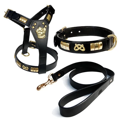 STAFFORDSHIRE BULL TERRIER DOG HARNESS* COLLAR & LEATHER LEAD SET BRASS FITTINGS - Image 1 of 4