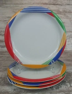 4 Mikasa Japan Harlekin Primary 80er Abstrakt Speiseteller Blau Rot Gelb Grün - Bild 1 von 12