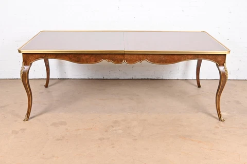 Mastercraft French Louis XV Burl Wood and Brass Extension Dining Table, 1970s Cover