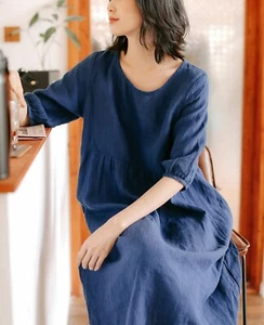 Women linen dresses long maxi dress oversized tunic dress - Picture 1 of 7