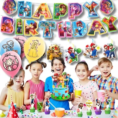 Decoraciones Super Fiesta Tema Mario - Banner Cake Topper, Globos, Juego de Telones de Fondo Foto 1 de 4